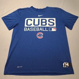 Nike Dri Fit T-Shirt Mens S Chicago Cubs MLB Logo Royal Blue Baseball